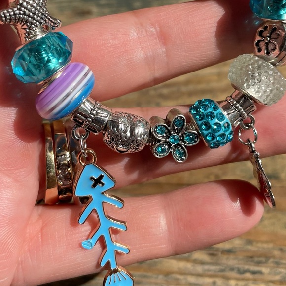 HANDMADE handmade AQUA glass bracelets. 8.5’inch. 925 silver cord. - Picture 3 of 17